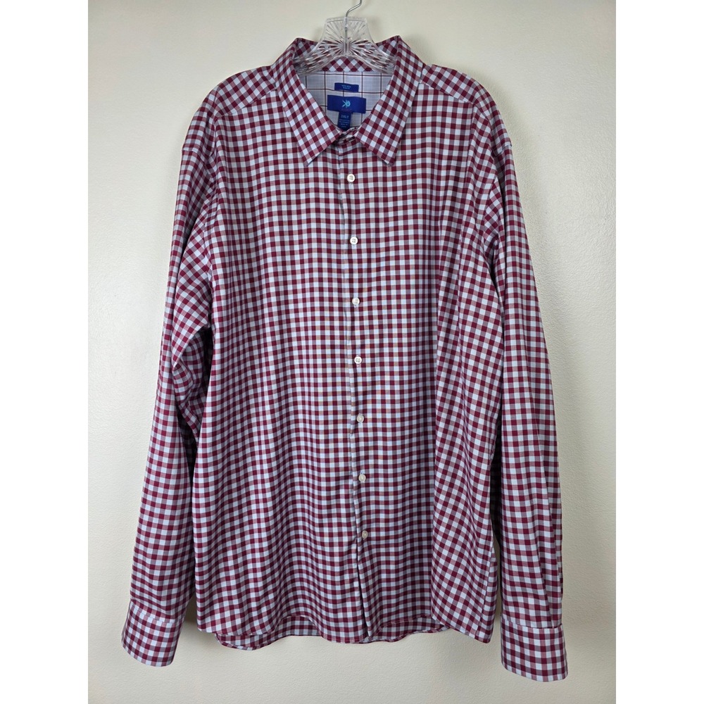 Egara Dress Shirt Mens 3XLT‎ Red Gingham Checkered Slim Fit Non Iron Long Sleeve